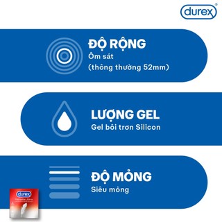 Bộ 3 Durex Fetherlite Ultima siêu mỏng, size 52mm, 3 bao/hộp