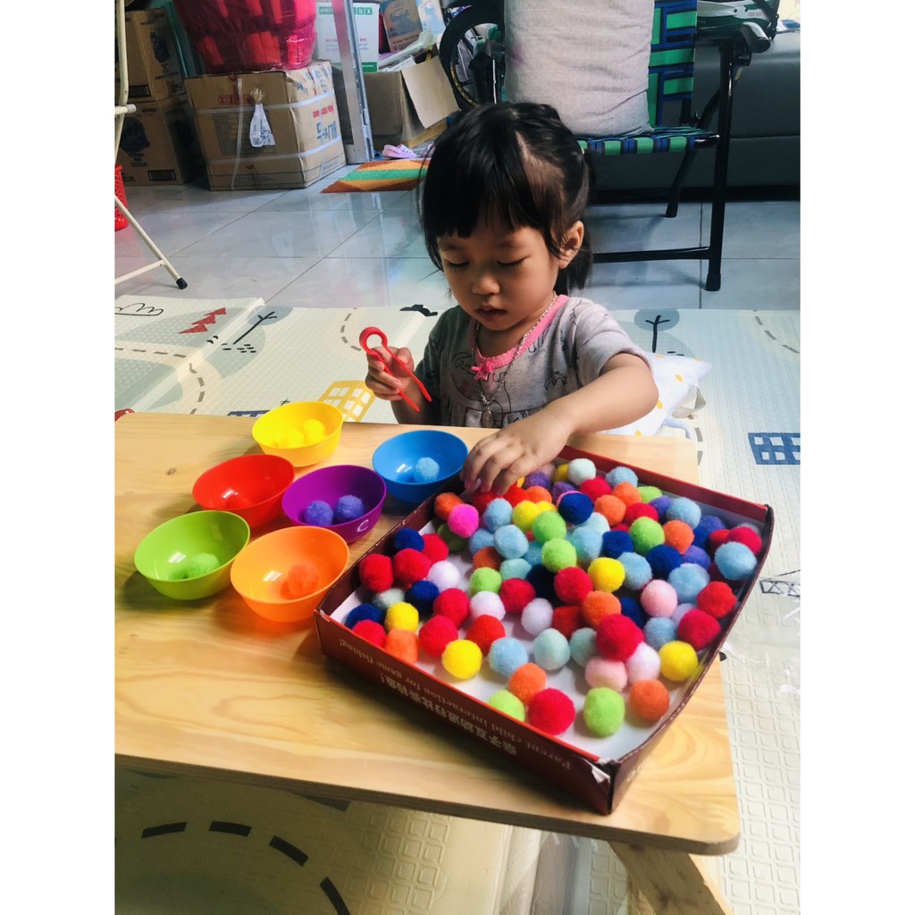 Set 6 Bát + 2 Kẹp Gắp Cho Bé Tập Gắp Và Phân Loại Màu Sắc BEEKIDS