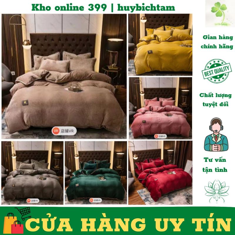 [GIÁ HỦY DIỆT]⚡⚡ set (bộ) chăn ga gối nệm nỉ nhung đơn sắc 4 món, gồm ga trải giường, vỏ gối