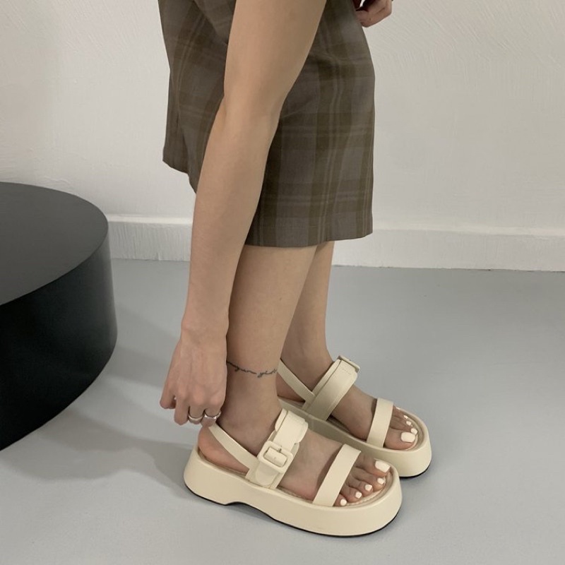 Dép sandal nữ 2 quai đế dày hot trend 2022 ba màu thời trang
