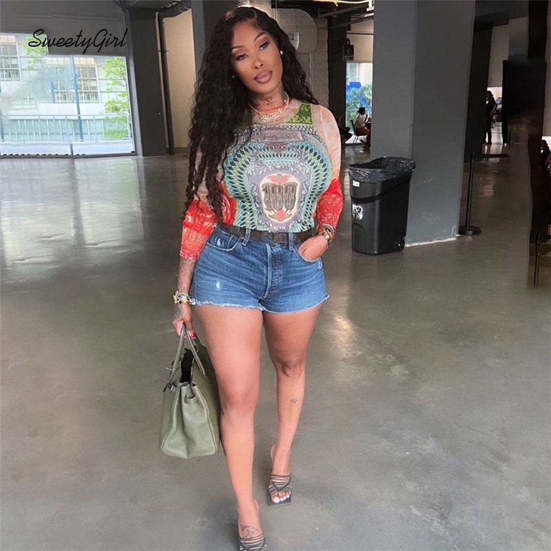 Áo Thun Ôm Tay Dài Cổ Tròn In Họa Tiết Nhiều Màu Sắc Thời Trang 2022 Quyến Rũ Dễ Phối Đồ Cho Nữ