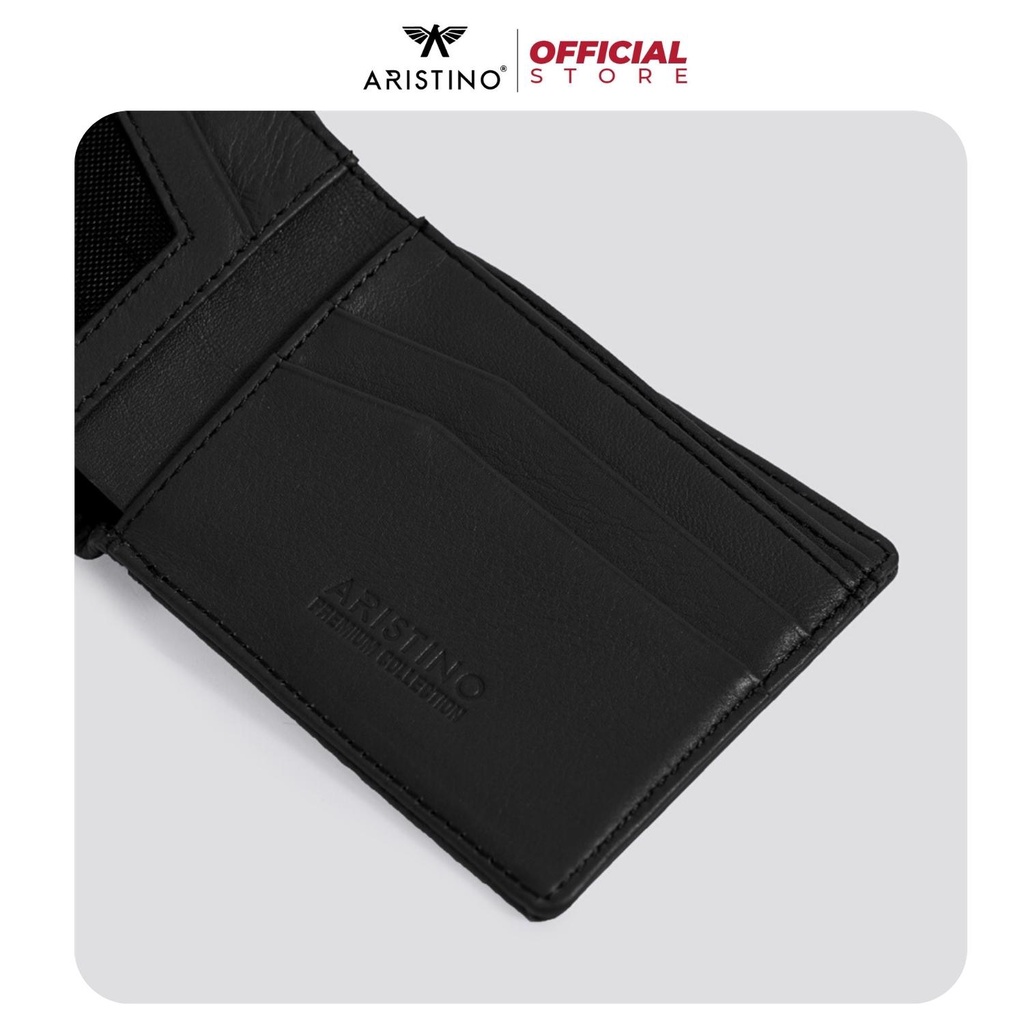 Ví da nam ARISTINO AWE00502 bóp nam dáng ngắn da sần vân hạt dập logo nổi cao cấp