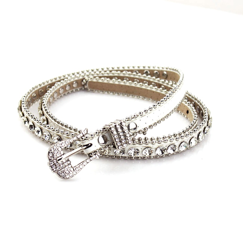 Thắt Lưng Da Lộn Đính Đá Lấp Lánh Phong Cách Phương Tây Cho Nữ