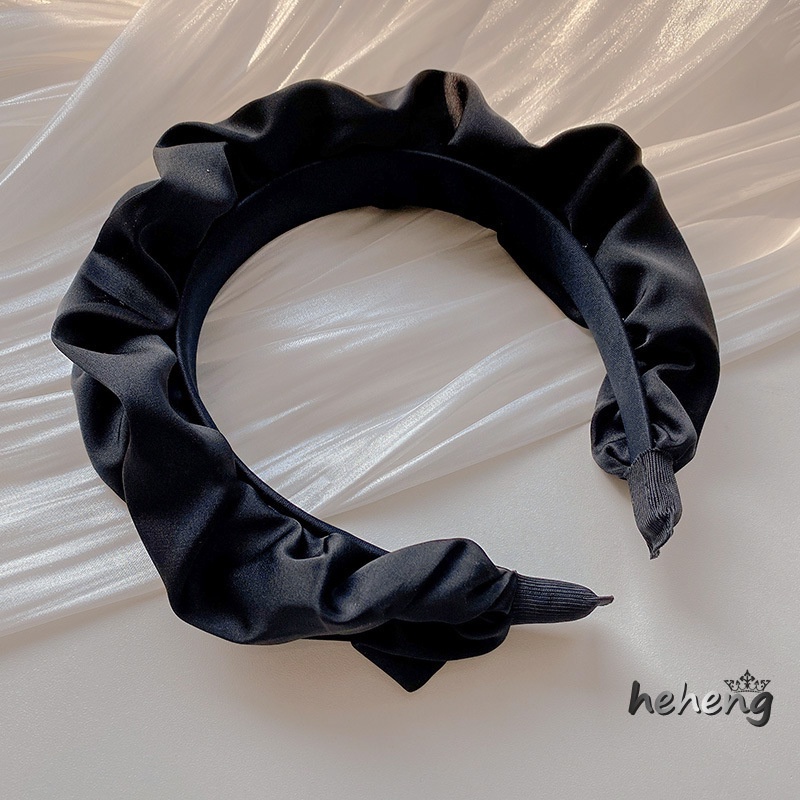 Senior Băng Đô Cài Tóc Xếp Ly Đơn Giản Màu Đen Phong Cách Hàn Quốc Cổ Điển Pháp Cho Nữ