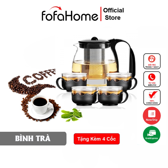 Bình Trà Glass TeaPot Cao Cấp 1.3L - Có Lưới Lọc - Ấm Pha Trà Cafe