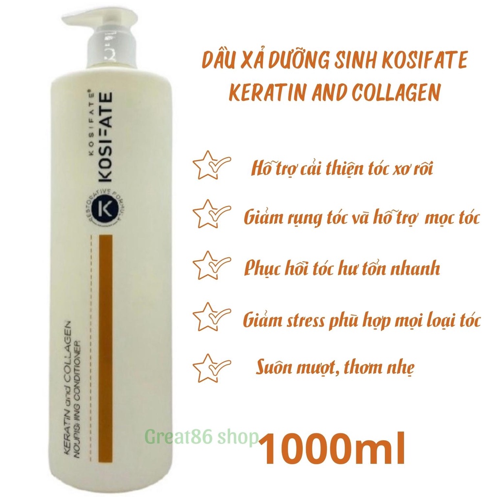 Dầu gội cặp great86 dầu gội xả dưỡng sinh Kosifate Keratin dầu gội collagen hỗ trợ mọc tóc giảm gãy rụng xơ rối 1000ml