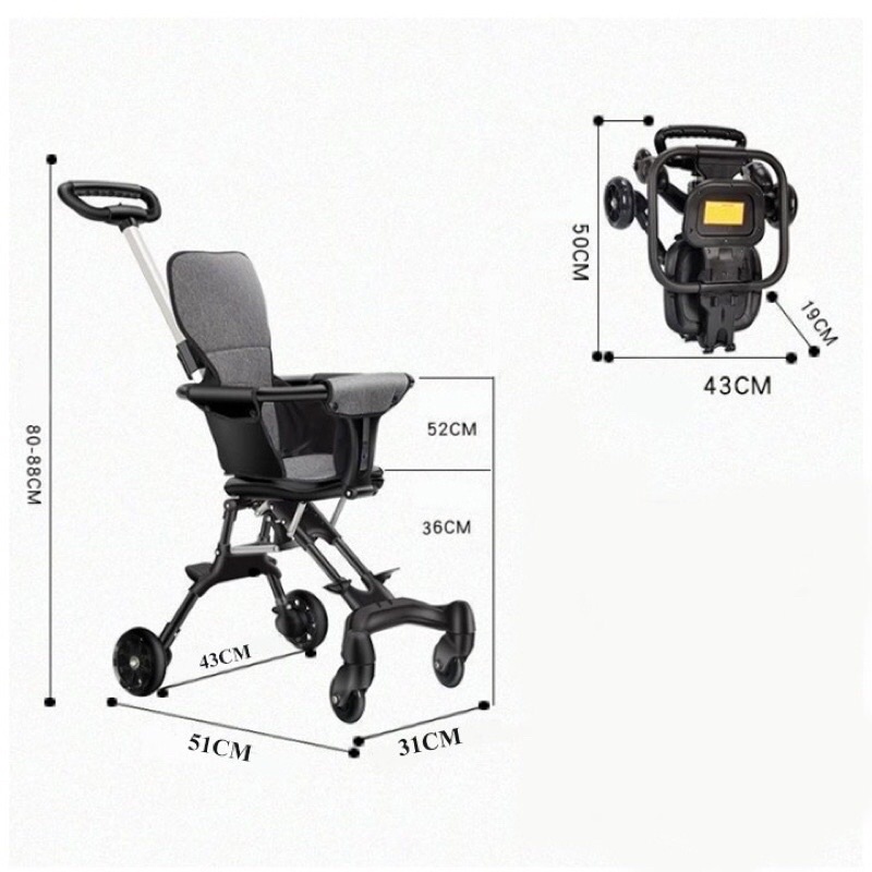 XE ĐẨY GẤP GỌN THÔNG MINH,XE ĐẨY GẤP GỌN 2 CHIỀU KÈM ĐỆM