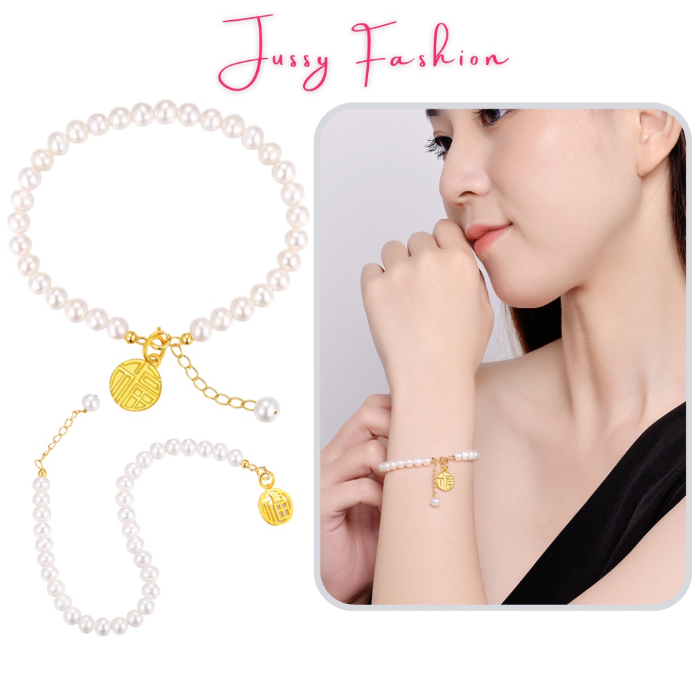 Vòng Tay Nữ Đính Ngọc Trai Nhân Tạo Sang Trọng Jussy Fashion Kiểu Lắc Tay Ngọc Cao Cấp Phong Cách Cổ Điển