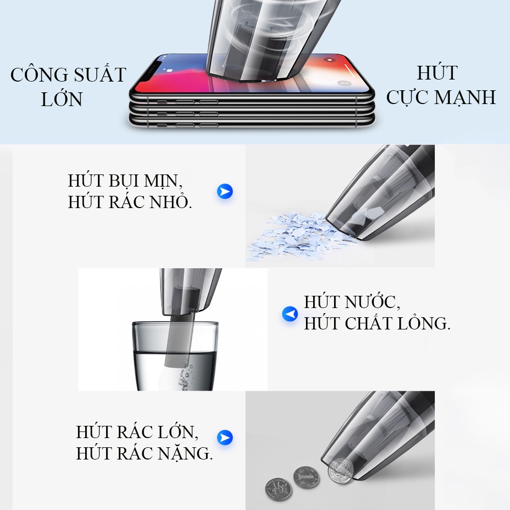 Máy hút bụi ô tô đa năng 4 trong 1 hút bụi bơm lớp đo áp suất lốp, máy hút bụi gia đình, hút bụi cầm tay. Bảo hành 2 năm