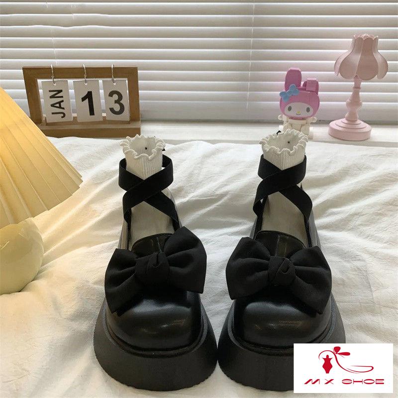 M & X ~  Giày Mary Jane Da Đế Dày Thiết Kế Mũi To Phong Cách Mới 2022