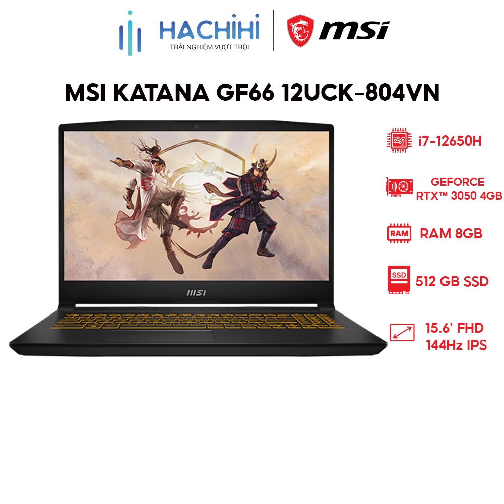 Laptop MSI Katana GF66 12UCK-804VN (i7-12650H  8GB  512GB  GeForce RTX™ 3050 4GB  15.6' FHD 144Hz  Win 11)