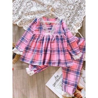 Bộ tiểu thư tay dài quần dài chất liệu thô cho bé từ 10-25kg
