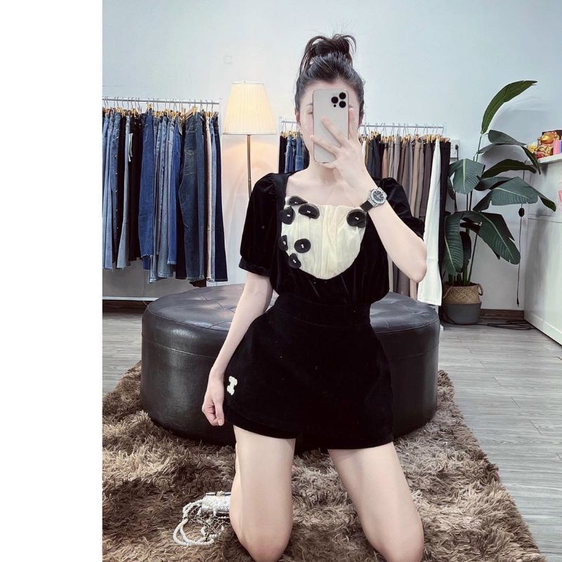 Quần váy nhung thêu chữ X hàng QC