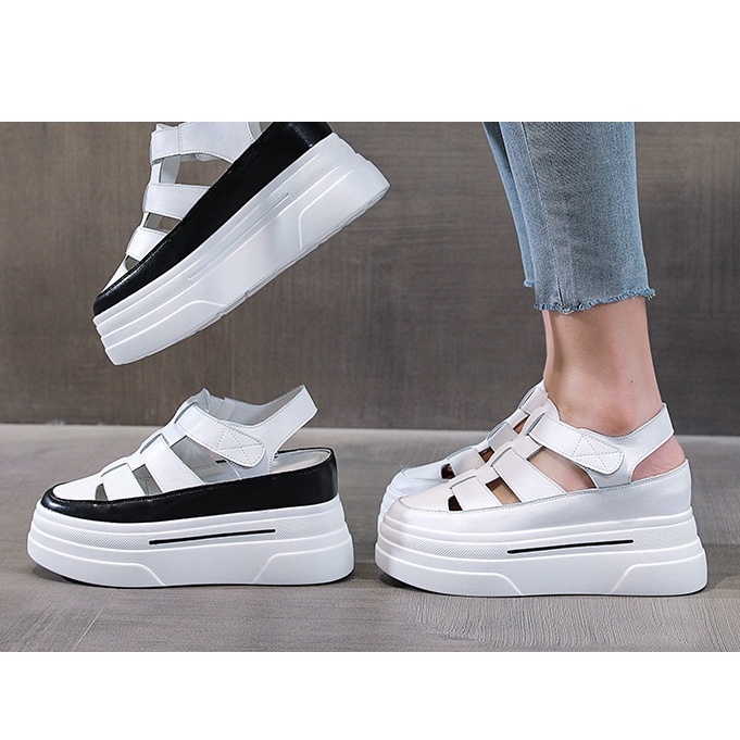 🎀COOL A Xăng đan Thể Thao Đế Dày Hở Mũi Màu Trắng Thời Trang Mùa Hè Hàng Mới Dành Cho Bạn Nữ Thi thể thao Baoto nữ San bằng rỗng Roman Gót chân Sàn dày