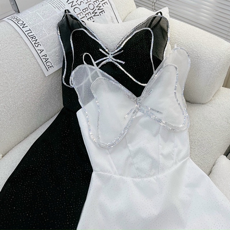 Đầm váy nhũ kim tuyến hai/2 dây cúp ngực form ngắn chữ A thời trang nữ tiểu thư công chúa cute đi tiệc party sinh nhật