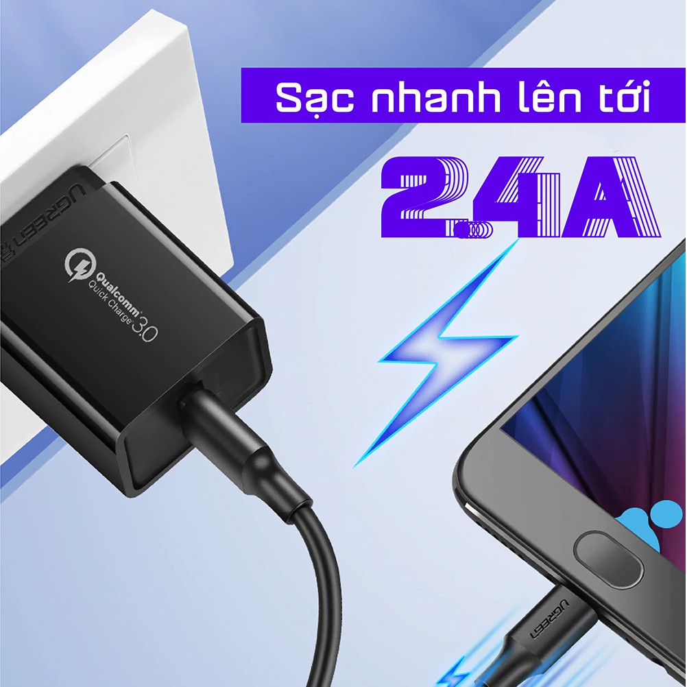 Cáp sạc và truyền dữ liệu Ugreen 60138 cổng Micro USB 2.4A Dài 2m - Hàng chính hãng - Bảo hành 18 tháng