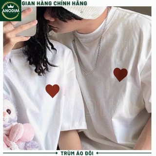 Áo đôi, áo thun cặp nam nữ in trái tim đỏ dễ thương