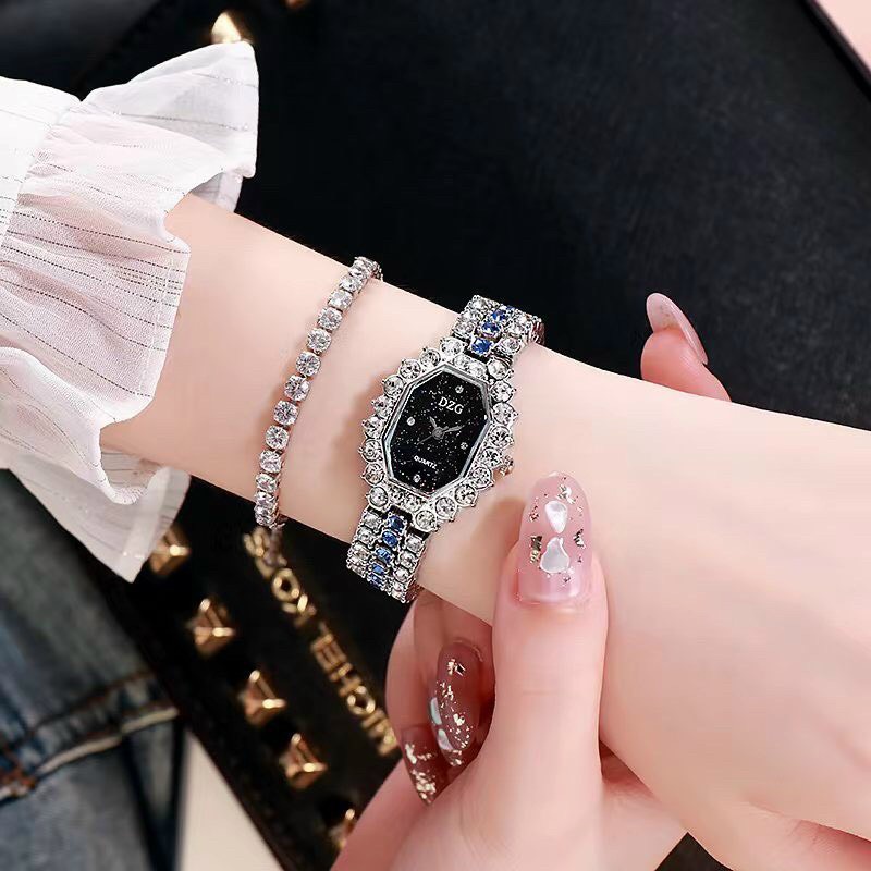 Đồng hồ thời trang nữ Dzg dây kim loại đính đá DH36