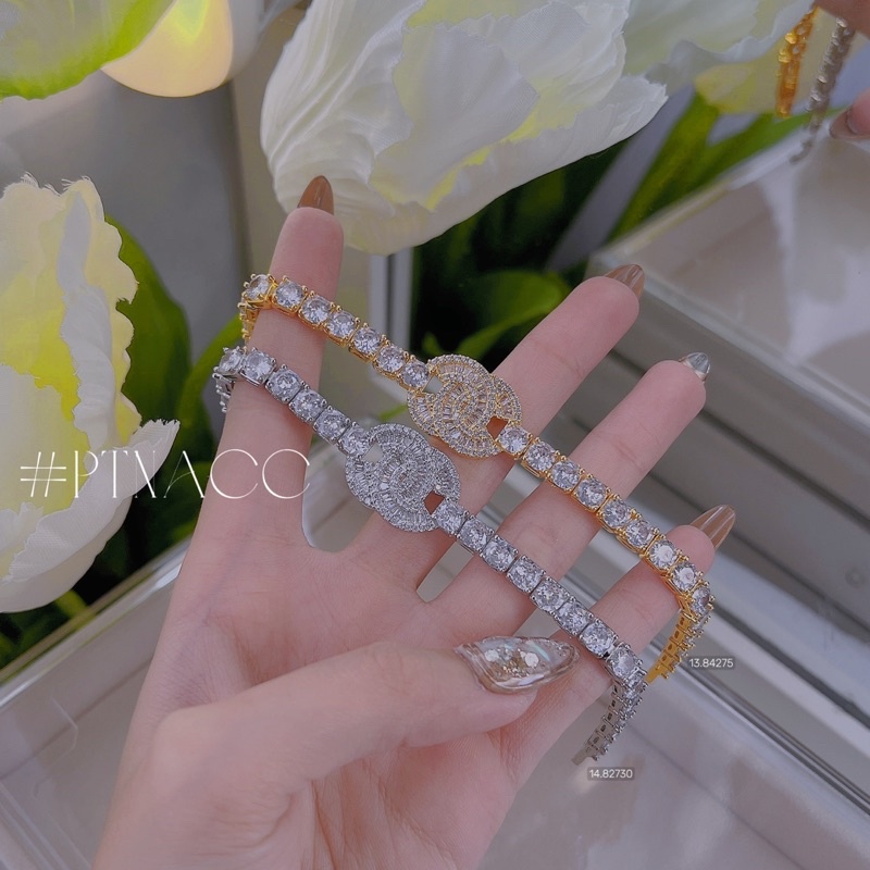 ᴾᵀᴺᵃᶜᶜ Lắc tay xi bạch kim full đá paguet logo thương hiệu . L61803Yu