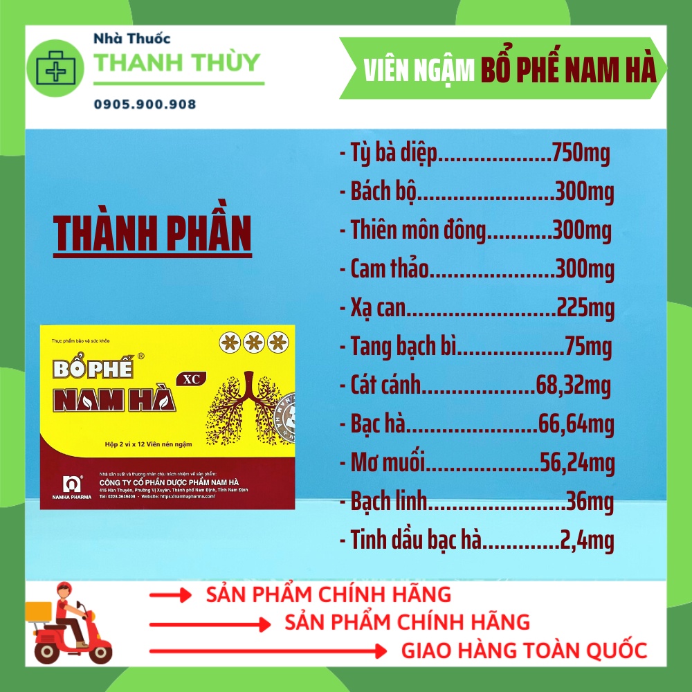 Viên Ngậm Bổ Phế Nam Hà XCGiúp Bổ Phế, Giảm Ho, Giảm Đờm, Giảm Đau Rát Họng