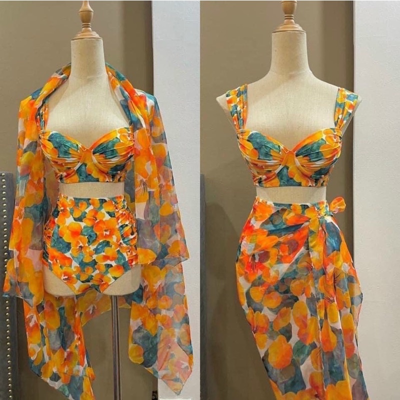 bikini sét 3 món áo gọng quần nhún kèm khăn cột