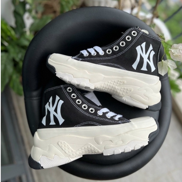 Giày thể thao MLB Chunky Hight N.Y black & white,Giày sneaker N.Y độn đế hack dáng nam nữ hàng chuẩn SC full bill box