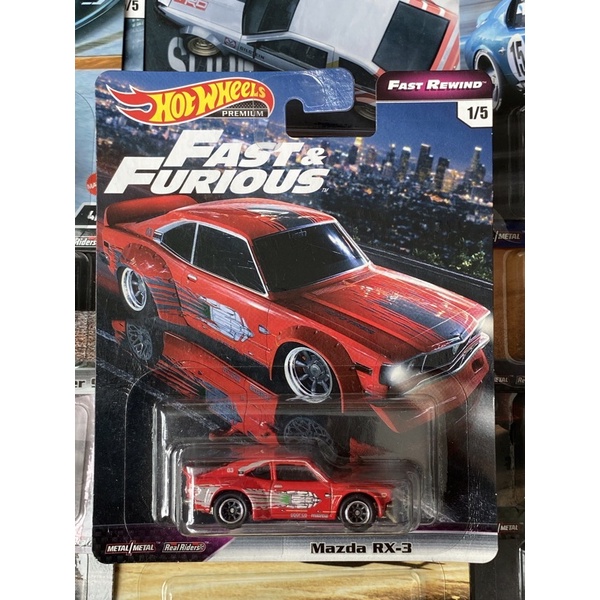 Xe mô hình Hot Wheels Premium Mazda RX-3, màu đỏ hiếm hot wheels Bánh cao su thuộc set Fast & Furious : Fast Rewind
