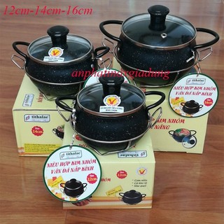 Nồi nấu cơm niêu vân đá Tithafac hợp kim nhôm đa năng nhiều kích thước 12cm 14cm 16cm tặng kèm đế inox