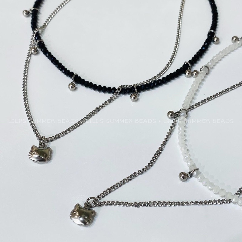 Vòng cổ pha lê phối xích thép titan không gỉ mặt dây mèo con LILI KATIE NECKLACE - LILI’S SUMMER BEADS