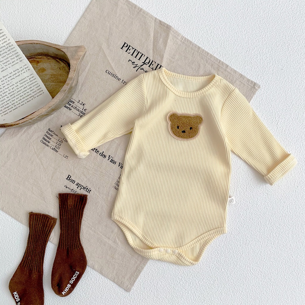 Áo Liền Quần Tam Giác Tay Dài In Họa Tiết Hoạt Hình Gấu Dễ Thương Thời Trang Thu Đông Cho Bé Trai Và Gái