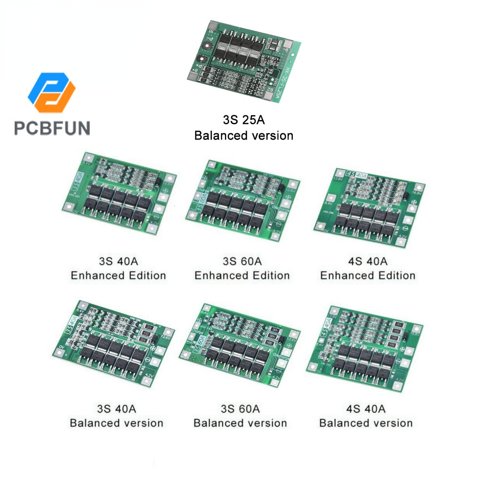 Mạch bảo vệ pin Lithium 3s / 4s 25a 40a 60a 18650 BMS 11.1V 12.6V / 14.8V 16.8v 18.1V Bảng bảo vệ sạc