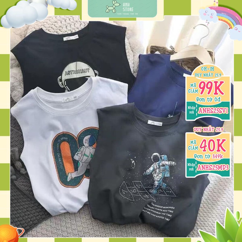 Áo Ba Lỗ Trẻ Em Áo Sát Nách Cho Bé Từ 8Kg Đến 28Kg Hình Phi Hành Gia Chất Cotton 100% Thời Trang Trẻ Em Anh Store