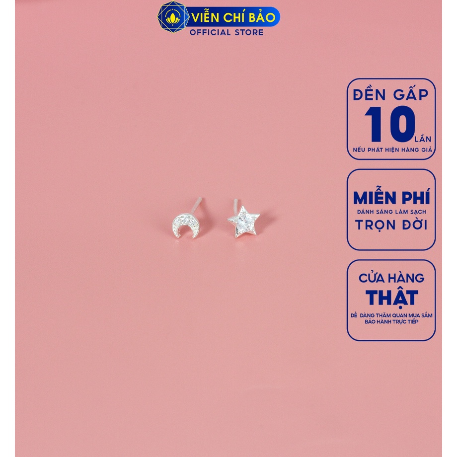 Khuyên tai bạc nữ trăng sao chất liệu bạc 925 thời trang phụ kiện trang sức nữ Viễn Chí Bảo E0100