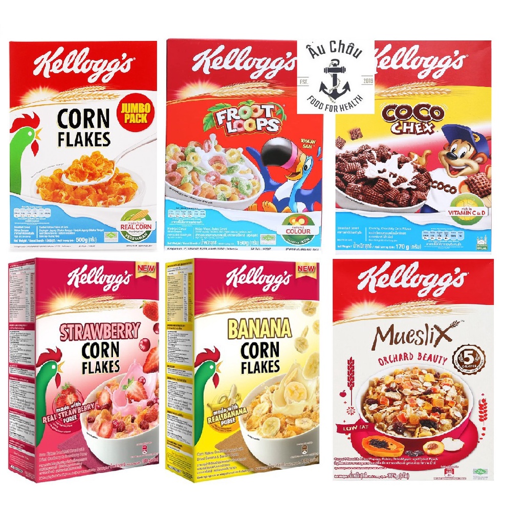 Bánh ngũ cốc ăn sáng Kellogg trái cây dinh dưỡng cao cấp đủ loại hộp 160gr NK Thái Lan ít calo