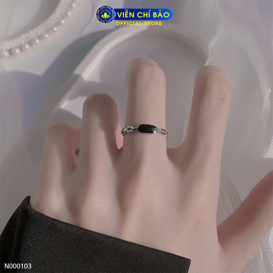 Nhẫn bạc nữ đá đen chữ nhật nhỏ chất liệu bạc 925 thời trang phụ kiện trang sức Viễn Chí Bảo N000103