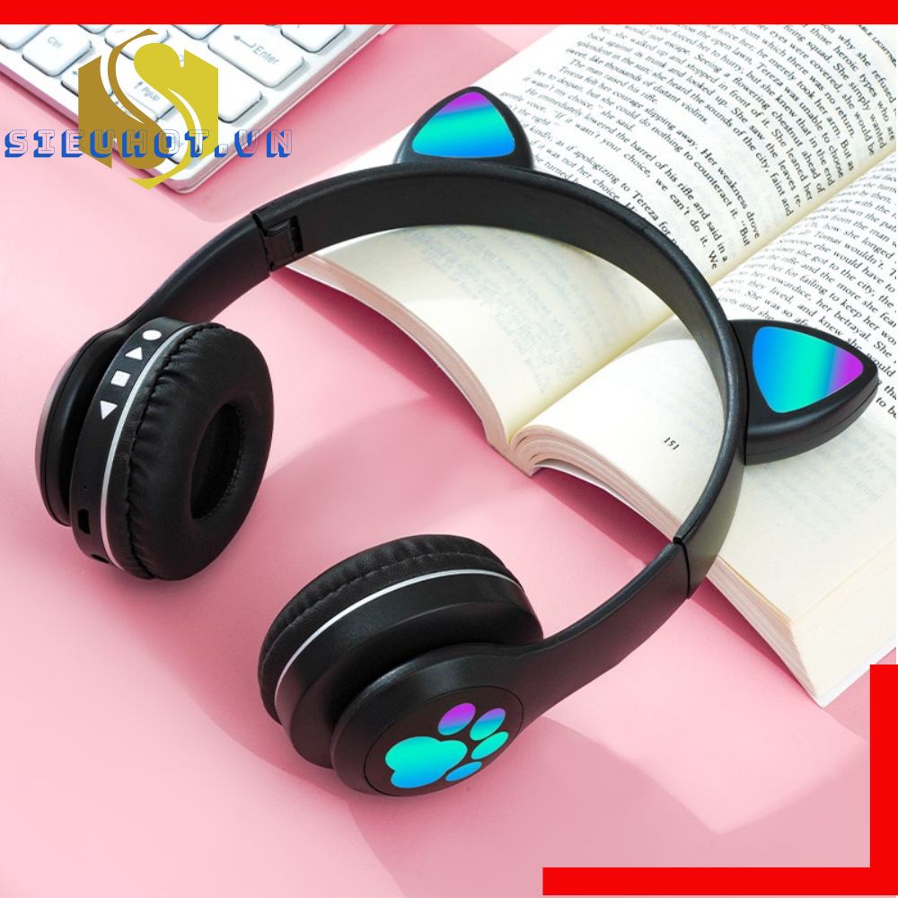 Headphone bluetooth 5.0 VZV 23M 26M 28M led rgb tai nghe nhạc không dây hình mèo có micro