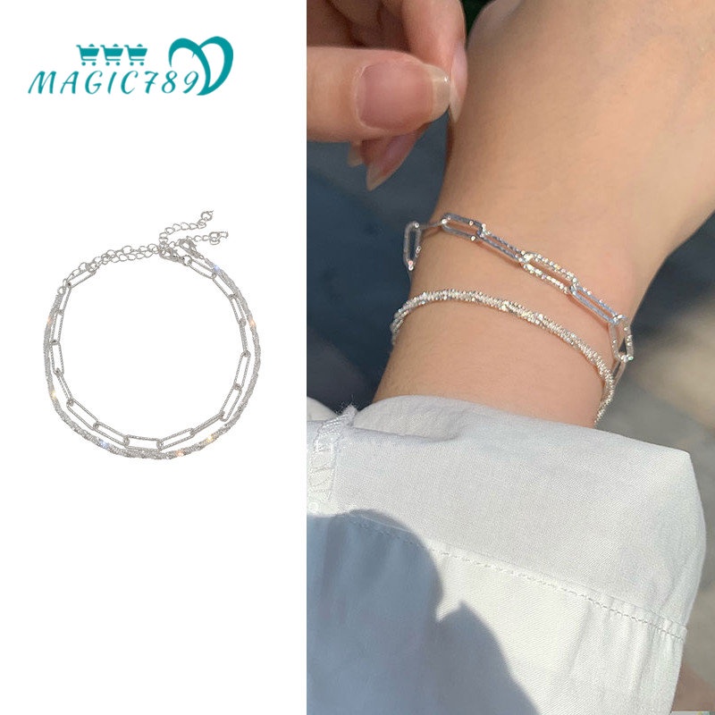 Magic789 Vòng tay dây chuyền bạc lấp lánh Starry Sky độc đáo của Hàn Quốc dành cho phụ nữ Thời trang sang trọng Shining Sequins Vòng tay Trang sức Quà tặng