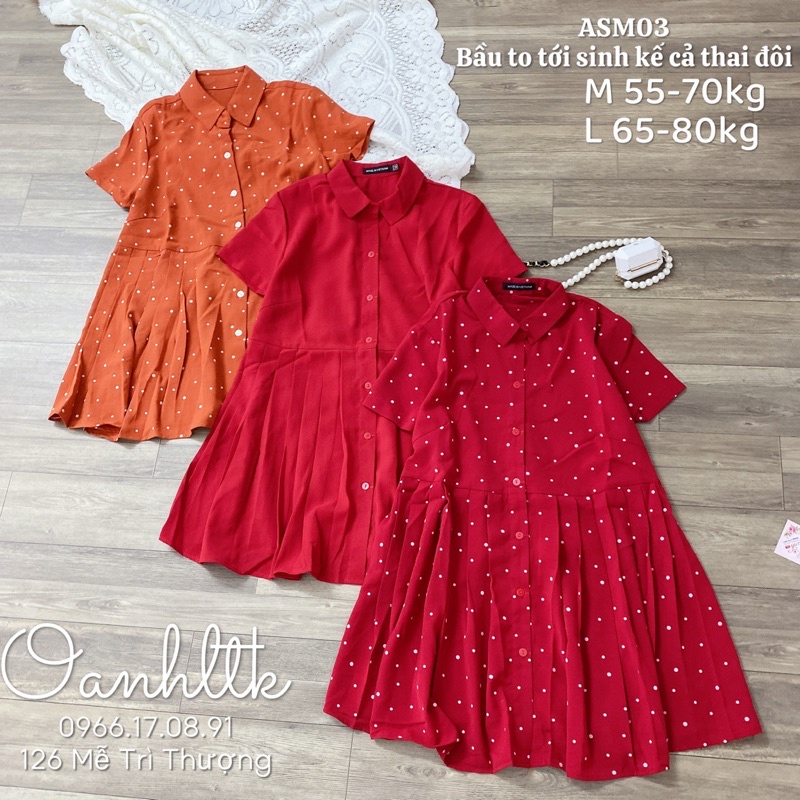( 50-80kg) Áo bầu baby doll phối ly bầu to tới sinh - Áo bầu sơ mi ngắn tay cổ đức mở cúc thật shop oanhltk