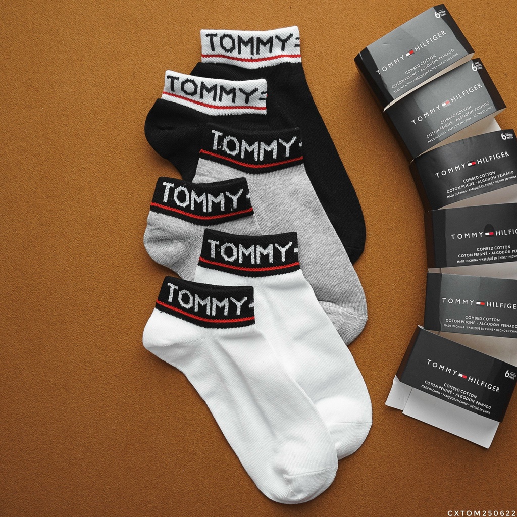 1 Đôi Vớ nam nữ Ngắn CHỮ ĐEN Viển Cổ Tommy Hilifiger
