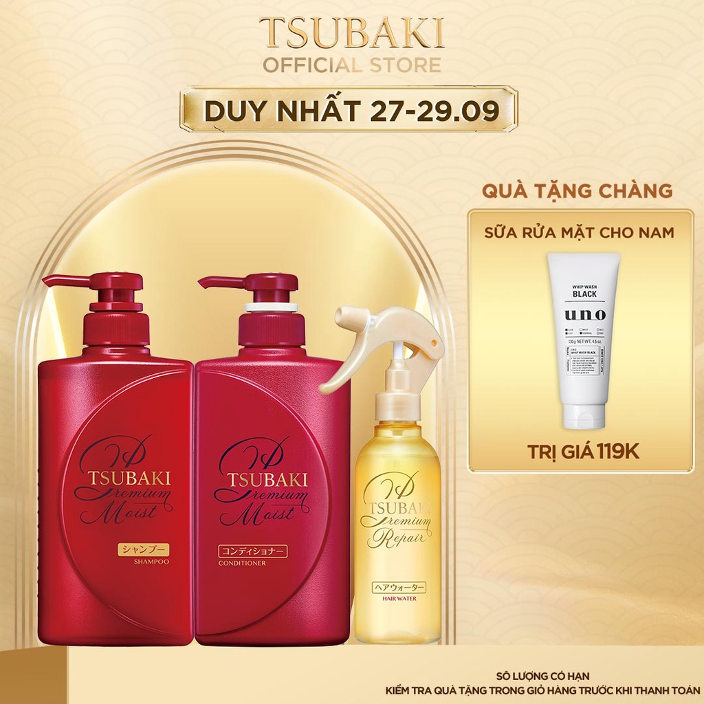 Bộ Ba Chăm Sóc Tóc Giảm Khô Xơ Rối Tsubaki Gội Xả (490ml/chai) + Xịt Dưỡng Tóc 220ml/chai-95244