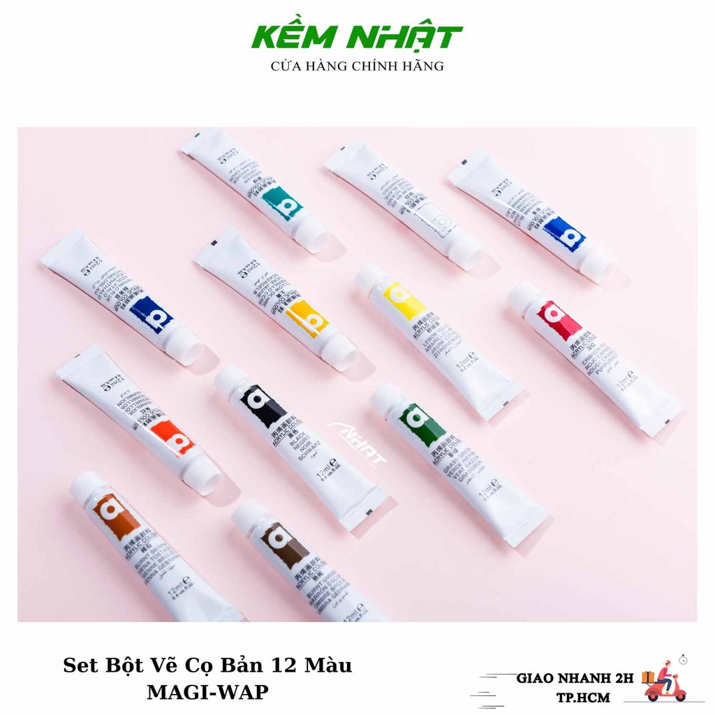 Set Bột Vẽ Cọ Bản Nail 3D 12 Màu MAGI-WAP