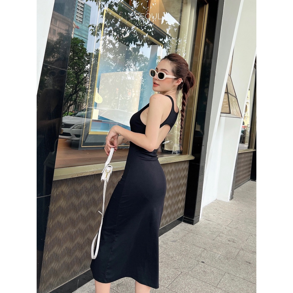 Đầm Body Trơn Khoét Lưng LSEOUL V1409 Chất Thun Tôn Dáng Mềm Mại Thoáng Mát Chống Nhăn