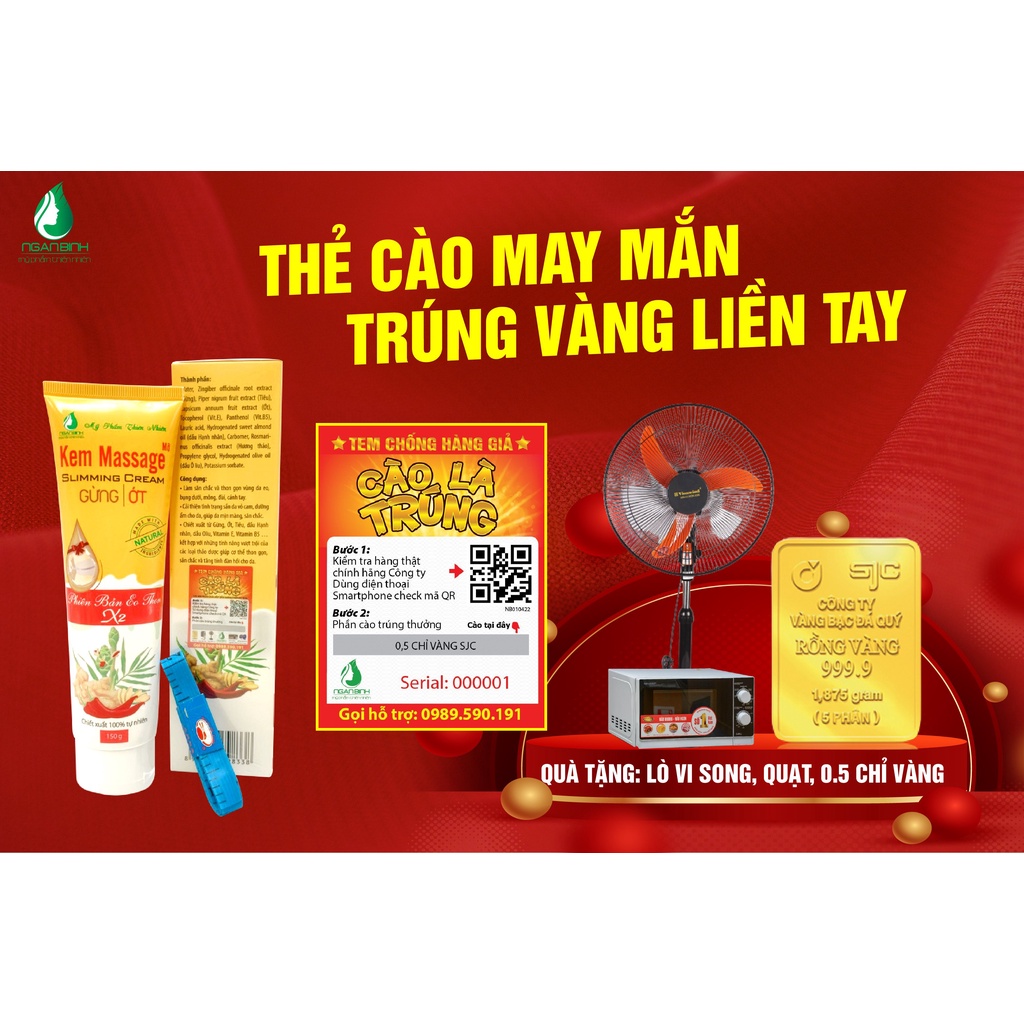 Kem tan mỡ ngân bình giúp giảm mỡ bụng sau sinh chiết xuất gừng ớt 150gr