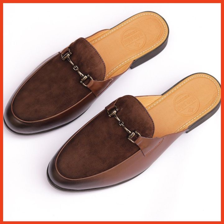 Giày Sục Nam Cao Cấp Da Bò Thật Nguyên Tấm Trẻ Trung Phong Cách Hàn Quốc Giày Da Nam Hở Gót Công Sở Đẹp