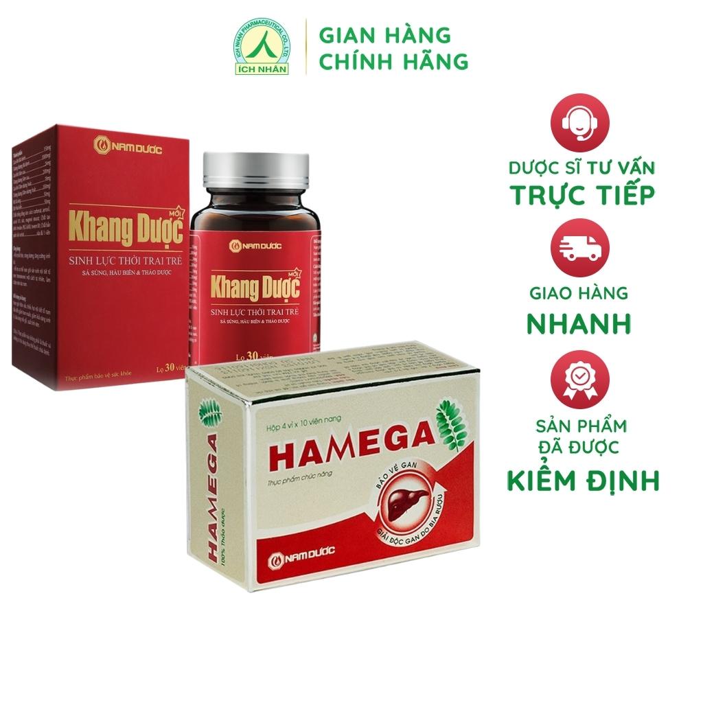 Bộ 2 Sản Phẩm Khang Dược Và Hamega Ích Nhân Hỗ Trợ Sức Khỏe Phái Mạnh, Giúp Thải Độc Gan, Giúp Tăng Cường Sinh Lý Nam