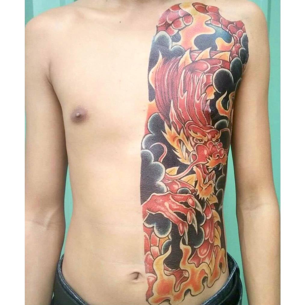 XĂM DÁN NỬA NGƯỜI RỒNG ĐỎ - NHƯ XĂM THẬT