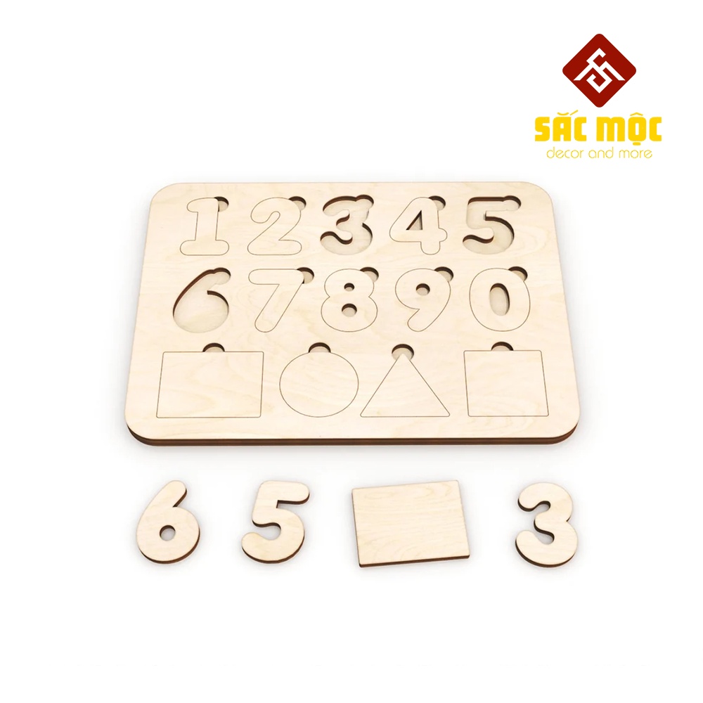 Đồ Chơi Gỗ Lắp Ghép #67 Bảng Học Chữ Số Và Hình Khối Cho Bé | Bảng Ghép Hình Tô Màu Size 240*135 *6 mm