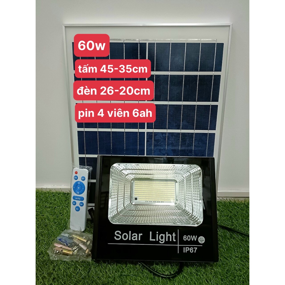 Đèn ngoài trời năng lượng mặt trời 60w Báo Pin chống nước IP67 có giấy bảo hành 2 năm