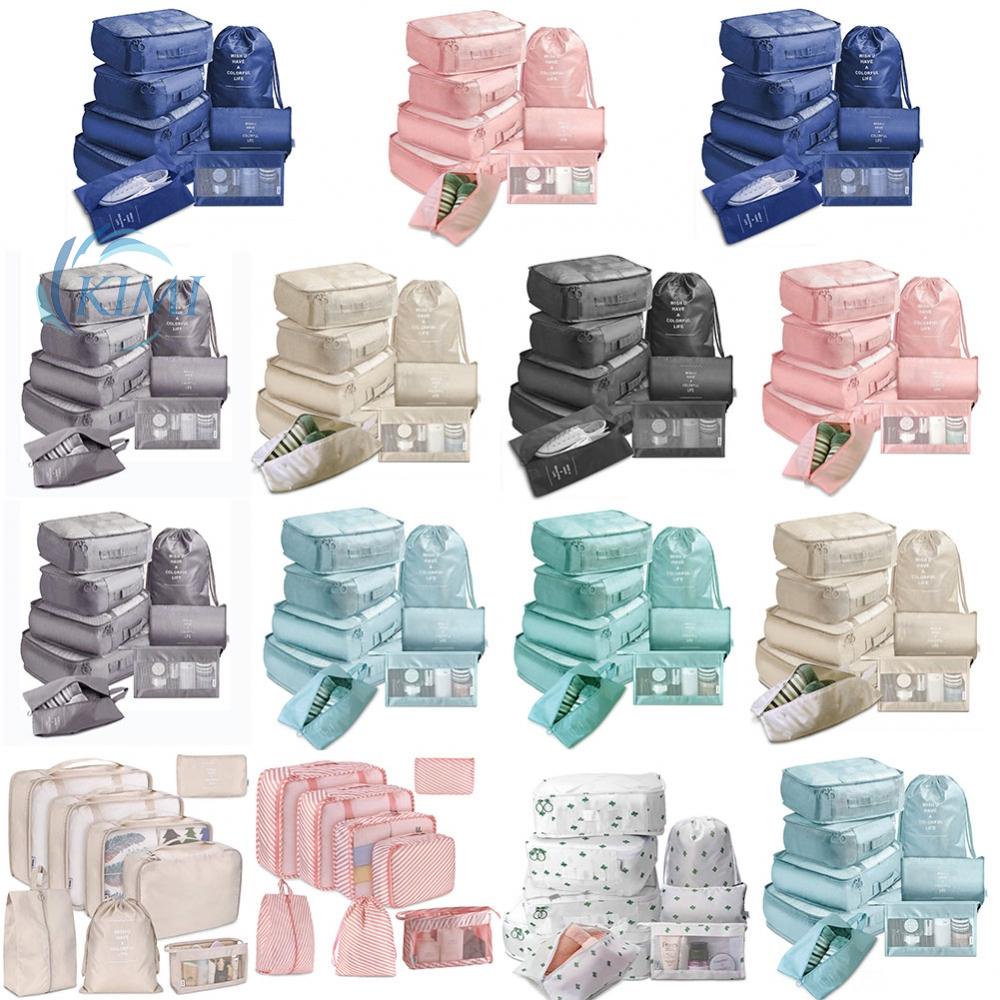 KIMI-8Pcs Packing Cubes Travel Pouches Luggage Organiser Suitcase Clothes Storage Bag