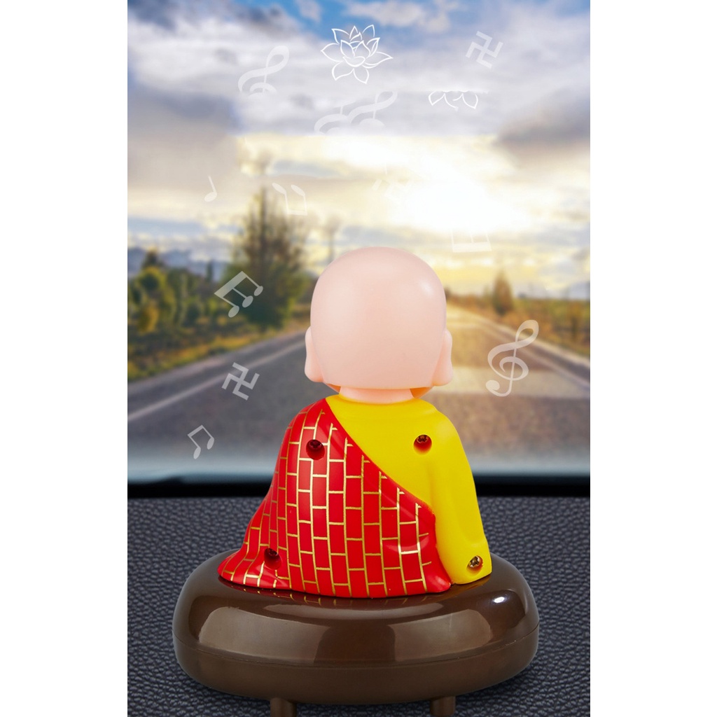 Tượng Chú Tiểu Gõ Mõ Sài Bằng Điện đầu gật gù-USB- Phật Giáo-Vật Phẩm Phong Thuỷ Thờ Cúng-trang trí trên ôtô.'